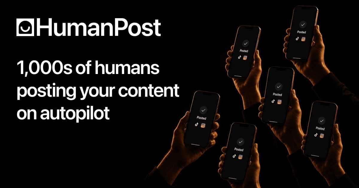 HumanPost hero with humans holding phones and posting content